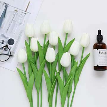 Kisflower 30Pcs Real Touch White Artificial Tulips