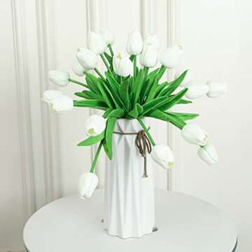 Kisflower 30Pcs Real Touch White Artificial Tulips