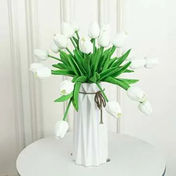 Kisflower 30Pcs Real Touch White Artificial Tulips