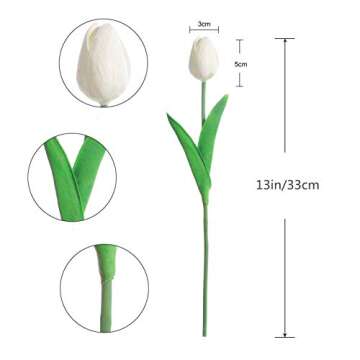 Kisflower 30Pcs Real Touch White Artificial Tulips