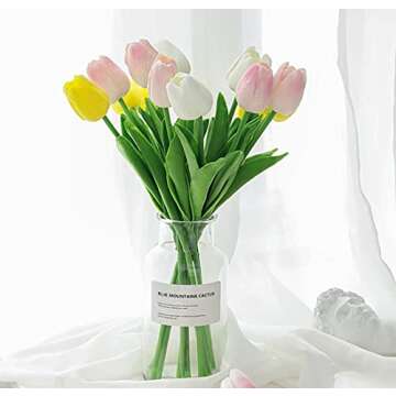 Kisflower 30Pcs Real Touch White Artificial Tulips