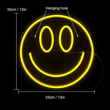 Smile Face Neon Sign Led Neon Light Wall Decor Smile Face Light Up Signs USB Powered Yellow Neon Signs for Bedroom Kids Room Wedding Party Decoration