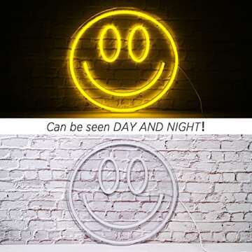 Smile Face Neon Sign Led Neon Light Wall Decor Smile Face Light Up Signs USB Powered Yellow Neon Signs for Bedroom Kids Room Wedding Party Decoration