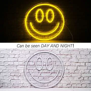 Smile Face Neon Sign Led Neon Light Wall Decor Smile Face Light Up Signs USB Powered Yellow Neon Signs for Bedroom Kids Room Wedding Party Decoration