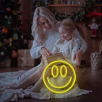 Smile Face Neon Sign Led Neon Light Wall Decor Smile Face Light Up Signs USB Powered Yellow Neon Signs for Bedroom Kids Room Wedding Party Decoration