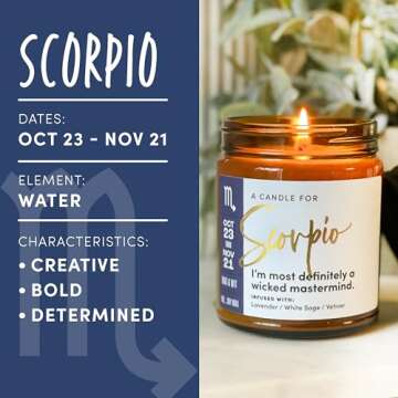 WAX & WIT Birthday Gifts for Women, Scorpio Gifts Women, Scorpio Candle Gifts for Women, Astrology G...