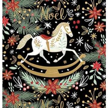 REVEL & Co Rocking Horse Noel Folded Christmas Wrapping Paper – 2 Feet x 10 Feet
