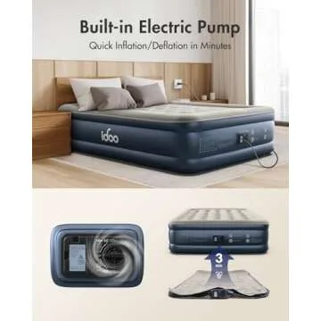 iDOO Queen Air Mattress with Built in Pump, 18 Raised Comfort Blow up Mattress, Upgraded Four Chamber Airbed, Inflatable Mattress for Guests and Home, colchon inflable, Air Bed, 650 lbs Max