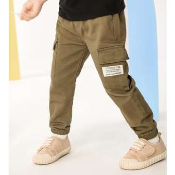 Feidoog Toddler Baby Boys 2 Pack Sweatpants Solid Cotton Elastic Waist Trousers Active Jogger Pants,Green+Coffee,2-3T