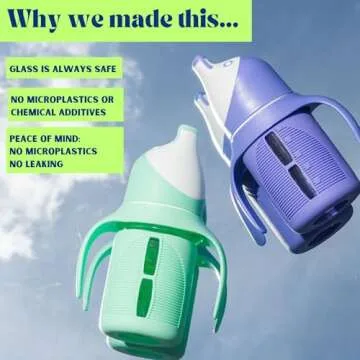The Minis - Set of 2 - Glass Sippy Cup for Toddlers - 5oz | Spill-Proof | Silicone Straw | Mint Green & Indigo Purple | Liquids Never Touch Plastic