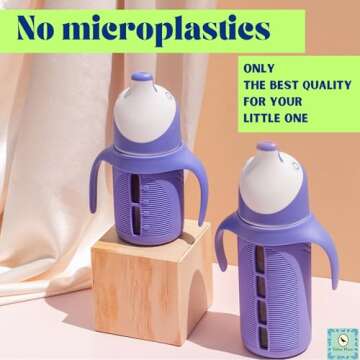 The Minis - Set of 2 - Glass Sippy Cup for Toddlers - 5oz | Spill-Proof | Silicone Straw | Mint Green & Indigo Purple | Liquids Never Touch Plastic