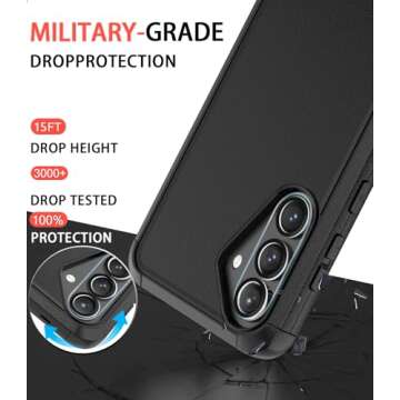 LSYPP Shockproof for Galaxy S25 Case, 15FT Military-Grade Drop Protection, with Screen Protector & Camera Lens Protector, Heavy Duty Phone Cover for Samsung Galaxy s25 case (Black)