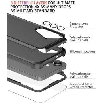 LSYPP Shockproof for Galaxy S25 Case, 15FT Military-Grade Drop Protection, with Screen Protector & Camera Lens Protector, Heavy Duty Phone Cover for Samsung Galaxy s25 case (Black)