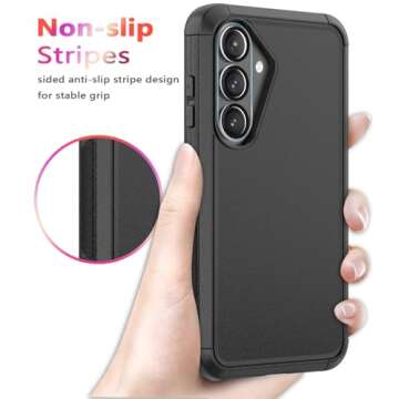 LSYPP Shockproof for Galaxy S25 Case, 15FT Military-Grade Drop Protection, with Screen Protector & Camera Lens Protector, Heavy Duty Phone Cover for Samsung Galaxy s25 case (Black)