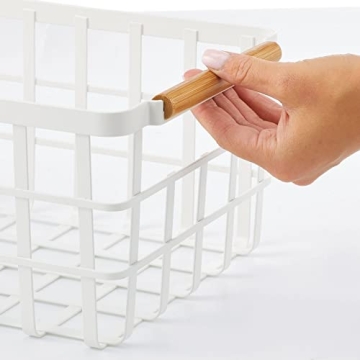 mDesign Stylish Food Organizer Baskets with Bamboo Handles