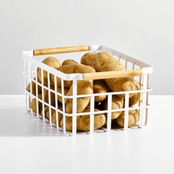 mDesign Stylish Food Organizer Baskets with Bamboo Handles