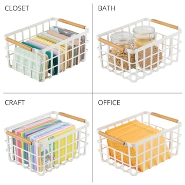 mDesign Stylish Food Organizer Baskets with Bamboo Handles