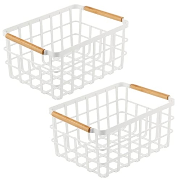 mDesign Stylish Food Organizer Baskets with Bamboo Handles
