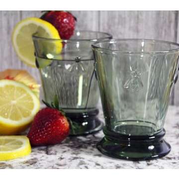 La Rochere Napoleon Bee Green Tumbler Set of 6 – La Rochere Bee Glassware Sets – Fancy Glassware Drinking Glasses (9 oz)
