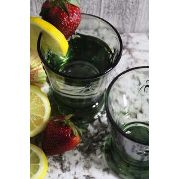 La Rochere Napoleon Bee Green Tumbler Set of 6 – La Rochere Bee Glassware Sets – Fancy Glassware Drinking Glasses (9 oz)