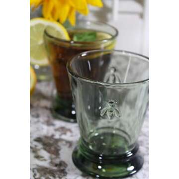 La Rochere Napoleon Bee Green Tumbler Set of 6 – La Rochere Bee Glassware Sets – Fancy Glassware Drinking Glasses (9 oz)