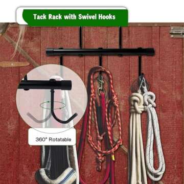 KAXIWEI Tack Rack with 5 Swivel Hooks for Equestrians