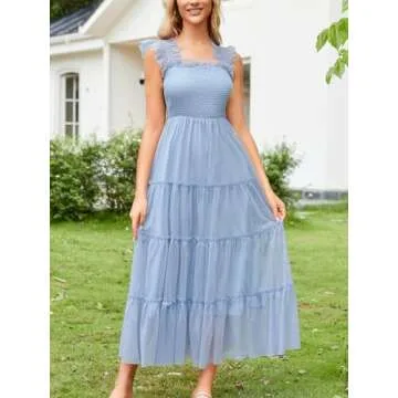 Elegant Womens Sleeveless Smocked Tulle Dress for Parties