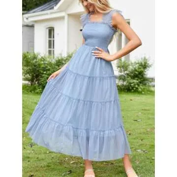 Elegant Womens Sleeveless Smocked Tulle Dress for Parties