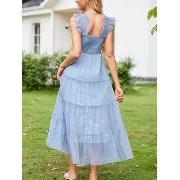 Elegant Womens Sleeveless Smocked Tulle Dress for Parties