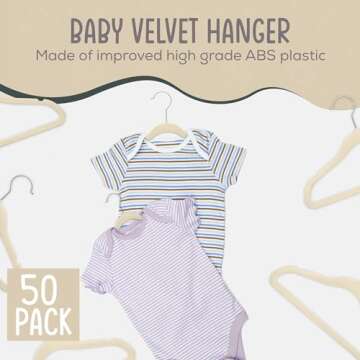 TechZoo 50 Premium Baby Velvet Hangers - 11.8" Inch Non-Slip Baby Hangers, Ultra-Slim Space-Saving Children Hangers - 360° Swivel Hook, Strong & Durable Infant & Toddler Clothes Hangers - Ivory