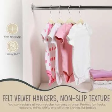 TechZoo 50 Premium Baby Velvet Hangers - 11.8" Inch Non-Slip Baby Hangers, Ultra-Slim Space-Saving Children Hangers - 360° Swivel Hook, Strong & Durable Infant & Toddler Clothes Hangers - Ivory