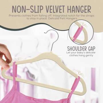 TechZoo 50 Premium Baby Velvet Hangers - 11.8" Inch Non-Slip Baby Hangers, Ultra-Slim Space-Saving Children Hangers - 360° Swivel Hook, Strong & Durable Infant & Toddler Clothes Hangers - Ivory
