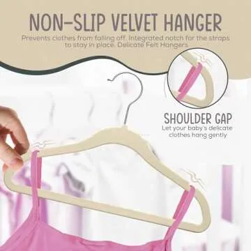 TechZoo 50 Premium Baby Velvet Hangers - 11.8" Inch Non-Slip Baby Hangers, Ultra-Slim Space-Saving Children Hangers - 360° Swivel Hook, Strong & Durable Infant & Toddler Clothes Hangers - Ivory