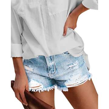HOCAIES Women's Juniors Jean Shorts Frayed Raw Hem Ripped Denim Shorts for Women (0, New Denim-07)