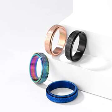 fekang Anxiety Rings Fidget Rings for Women Stress Relief Spinner Rings for Anxiety Stress Rings 4Pcs 6MM Titanium Steel Rings Size 5-12 (7, 6mm spinner rings 4pcs)