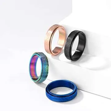 fekang Anxiety Rings Fidget Rings for Women Stress Relief Spinner Rings for Anxiety Stress Rings 4Pcs 6MM Titanium Steel Rings Size 5-12 (7, 6mm spinner rings 4pcs)