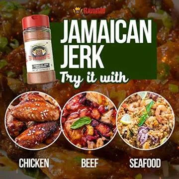 Jamaican Jerk Rub Mix by Flavor God - Premium All Natural & Healthy Spice Blend for Grilling Chicken, Beef, Seafood, Vegetables, Salad, Tacos, Pizza, Pasta - Kosher, Gluten-Free BBQ & Steak Rub