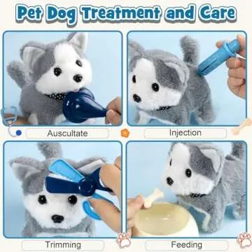 B Bascolor 22Pcs Dog Toys for Kids Vet Doctor Kit,Walking Barking Electronic Interactive Husky Dog Toy,Veterinarian Playset for Kids,Pretend Play Birthday Gift Preschool Toy for Boys Toddlers 3 4 5 6+
