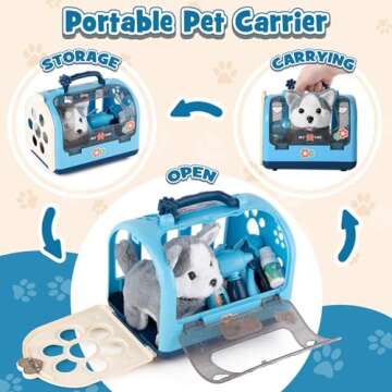 B Bascolor 22Pcs Dog Toys for Kids Vet Doctor Kit,Walking Barking Electronic Interactive Husky Dog Toy,Veterinarian Playset for Kids,Pretend Play Birthday Gift Preschool Toy for Boys Toddlers 3 4 5 6+