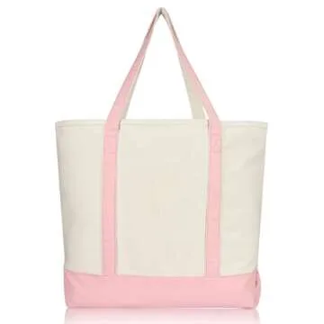 DALIX 22" Extra Large Cotton Canvas Zippered Shopping Tote Bag in Pink