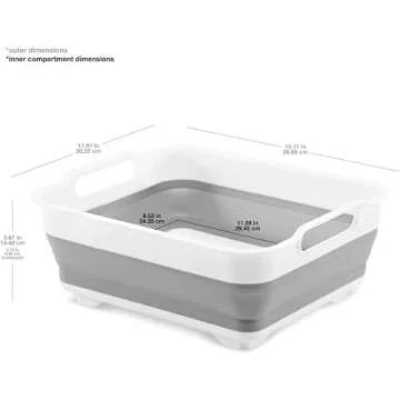 Madesmart Collapsible Dishwashing Basin with Handles, Plastic Pop-Up Dish Wash Basin for Kitchen Counters, Gray/White