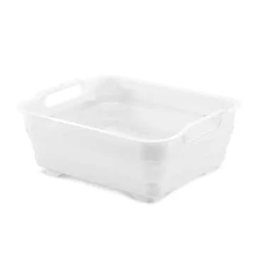 Madesmart Collapsible Dishwashing Basin with Handles, Plastic Pop-Up Dish Wash Basin for Kitchen Counters, Gray/White