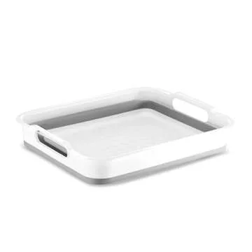 Madesmart Collapsible Dishwashing Basin with Handles, Plastic Pop-Up Dish Wash Basin for Kitchen Counters, Gray/White
