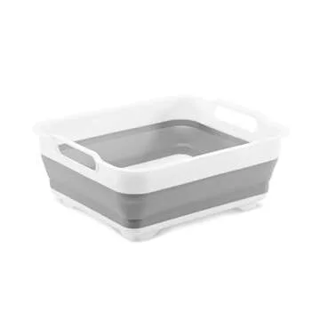 Madesmart Collapsible Dishwashing Basin with Handles, Plastic Pop-Up Dish Wash Basin for Kitchen Counters, Gray/White