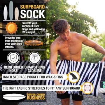 Ho Stevie! Surfboard Sock Cover - Ultimate Protection for Your Surf Board (Black/White, 9'6")