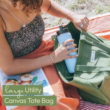 Extra Large Canvas Tote Bag - Utility with 2 Front Pockets and Laptop Sleeve, heavy-duty everyday tote for work or gym