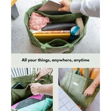 Extra Large Canvas Tote Bag - Utility with 2 Front Pockets and Laptop Sleeve, heavy-duty everyday tote for work or gym