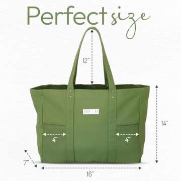 Extra Large Canvas Tote Bag - Utility with 2 Front Pockets and Laptop Sleeve, heavy-duty everyday tote for work or gym