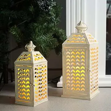 DECORKEY LED Lantern Decorative Outdoor & Indoor, Set of 2 (18’’&13’’) Metal Candle Lanterns...