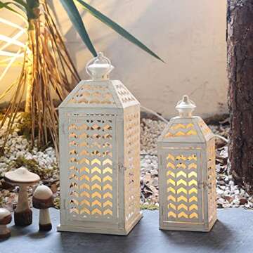 DECORKEY LED Lantern Decorative Outdoor & Indoor, Set of 2 (18’’&13’’) Metal Candle Lanterns Decor, Vintage Hanging Candle Holder for Front Porch Patio Wedding Farmhouse Home, Christmas Decoration